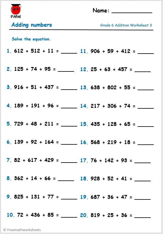 math worksheets for grade 6