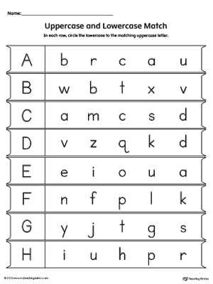 matching letters worksheets uppercase and lowercase