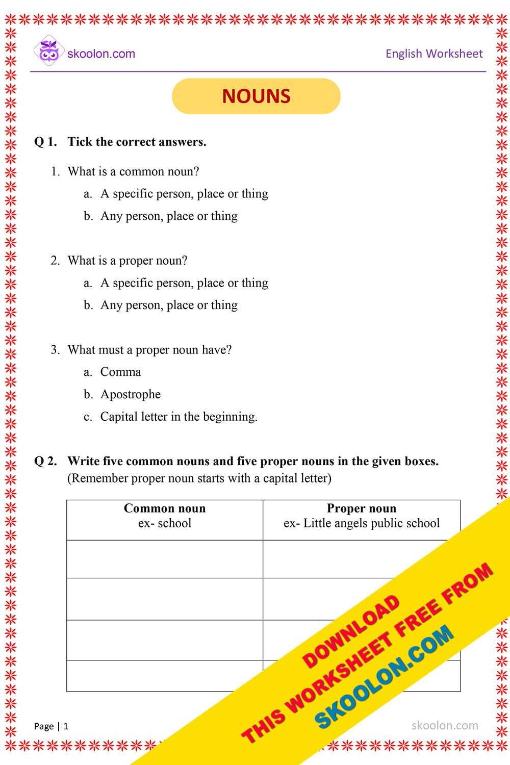 worksheets for nouns