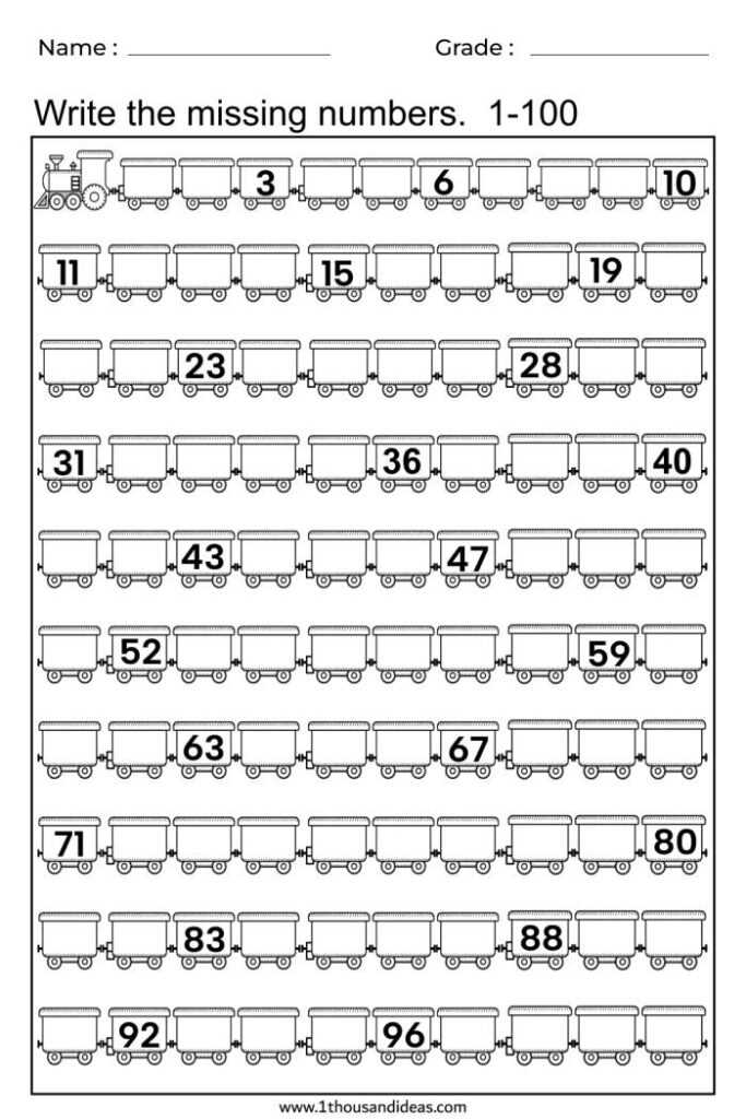 number worksheets 1 100
