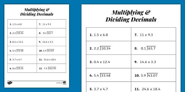 multiplication decimal worksheets