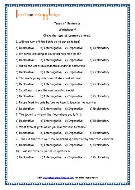 types of sentences worksheet