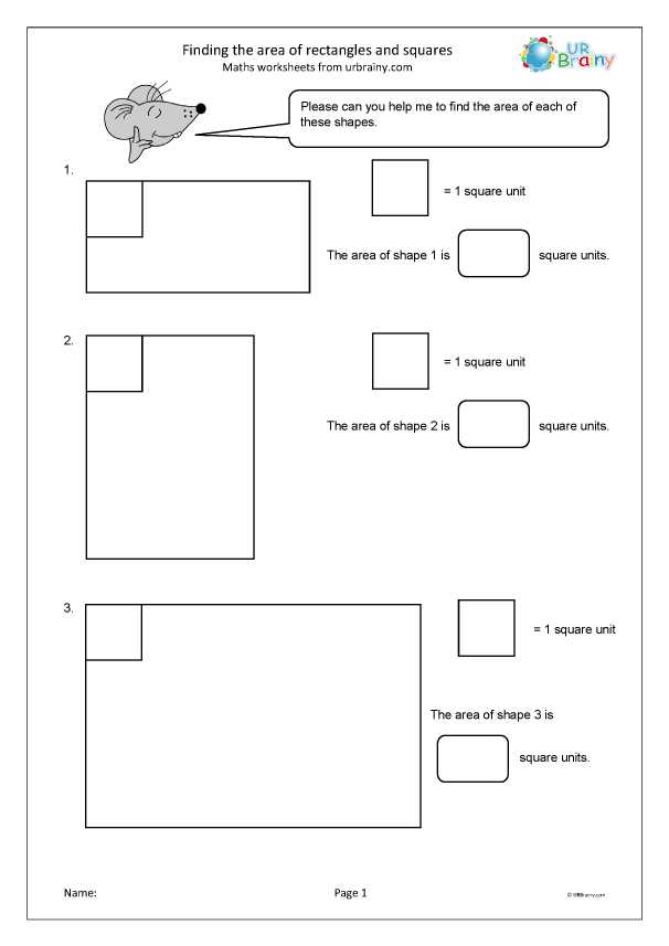 worksheet on area of rectangle
