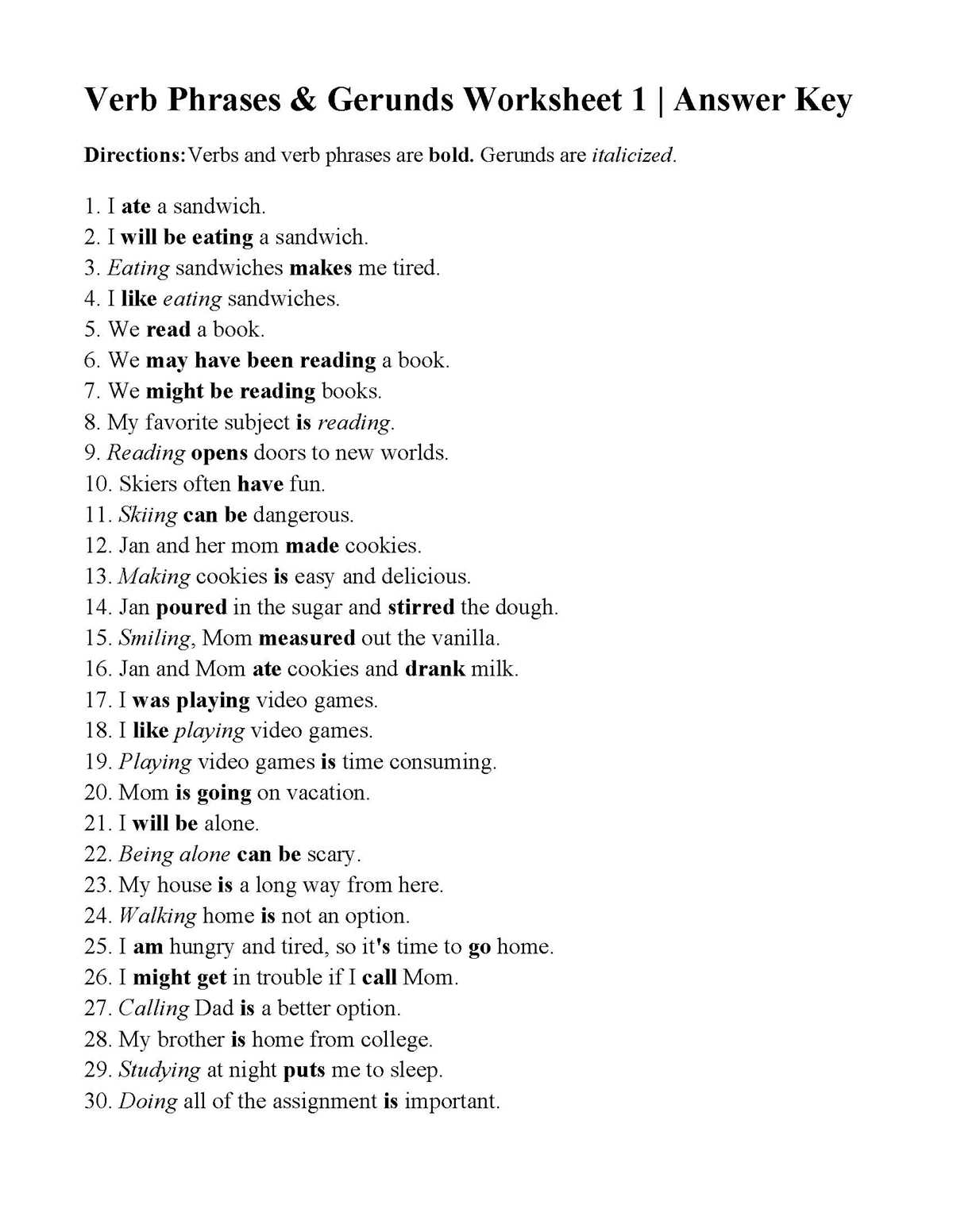 worksheets about verbs