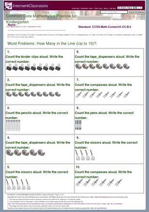 common core math for kindergarten worksheets