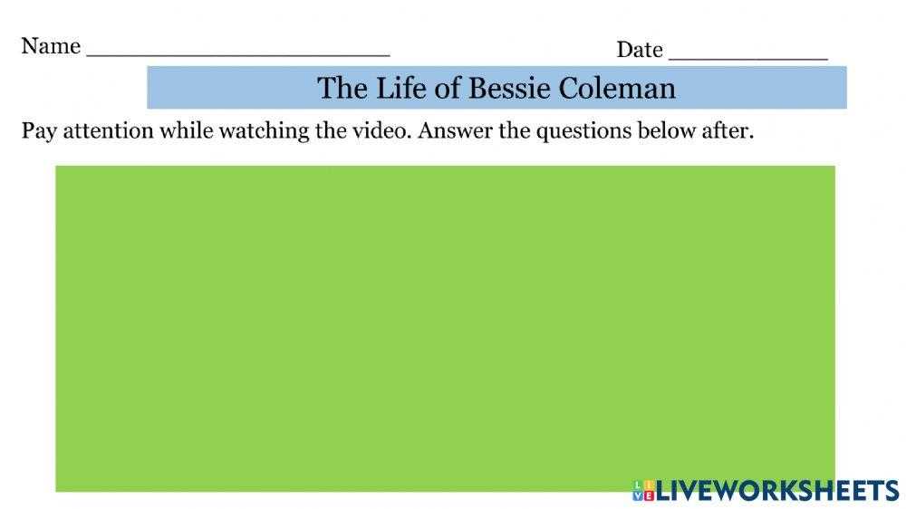 bessie coleman free worksheets