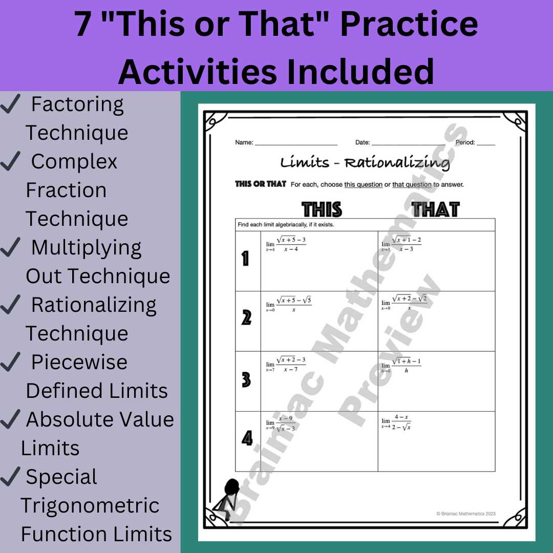 finding limits by rationalizing worksheet