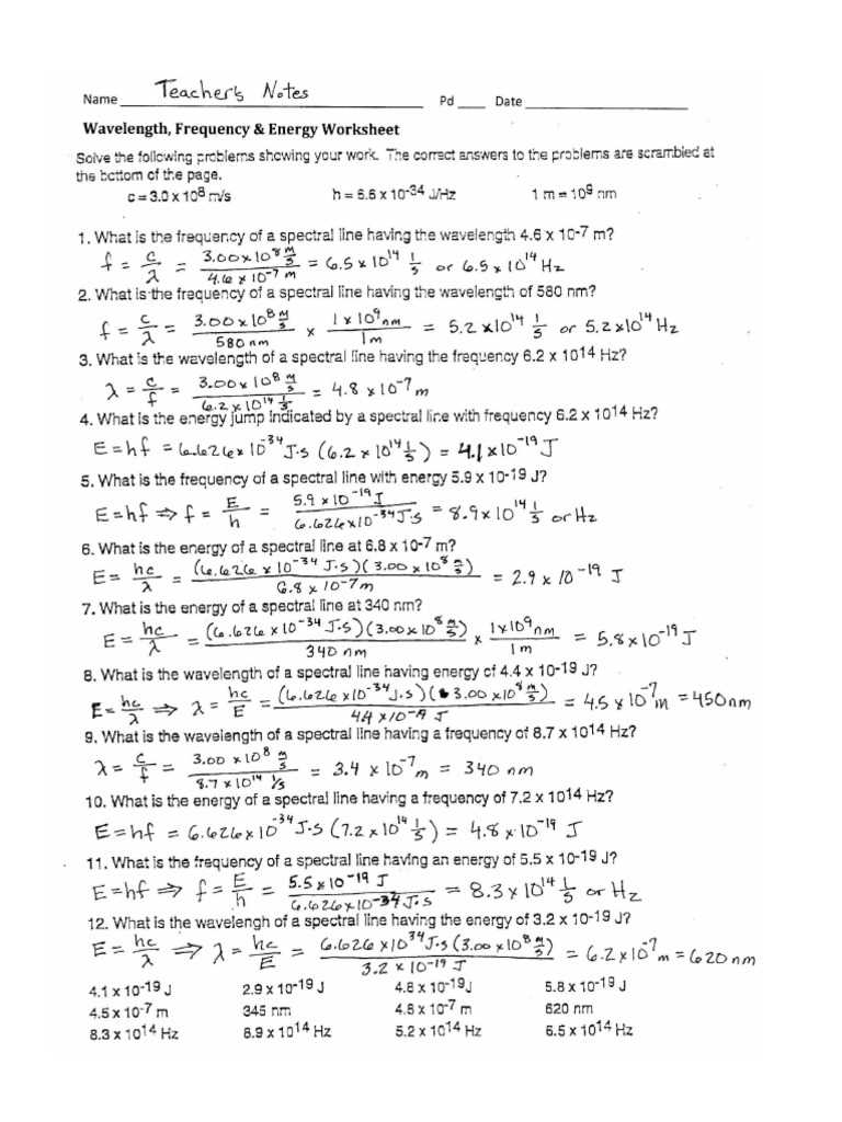 wavelength worksheet