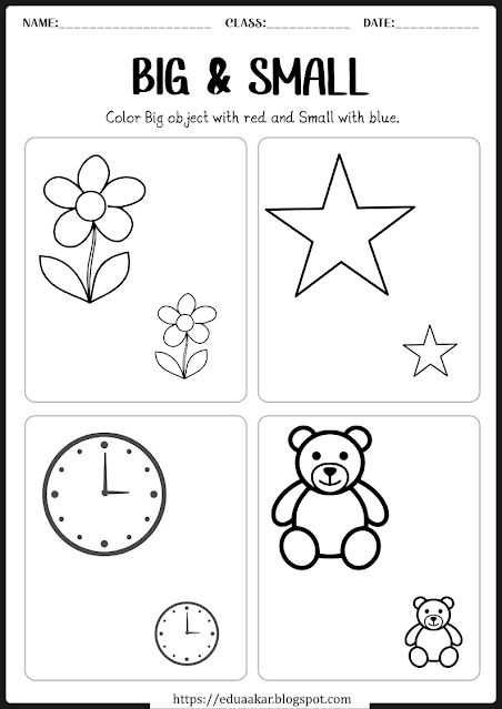 activities printable big and small worksheets for kindergarten