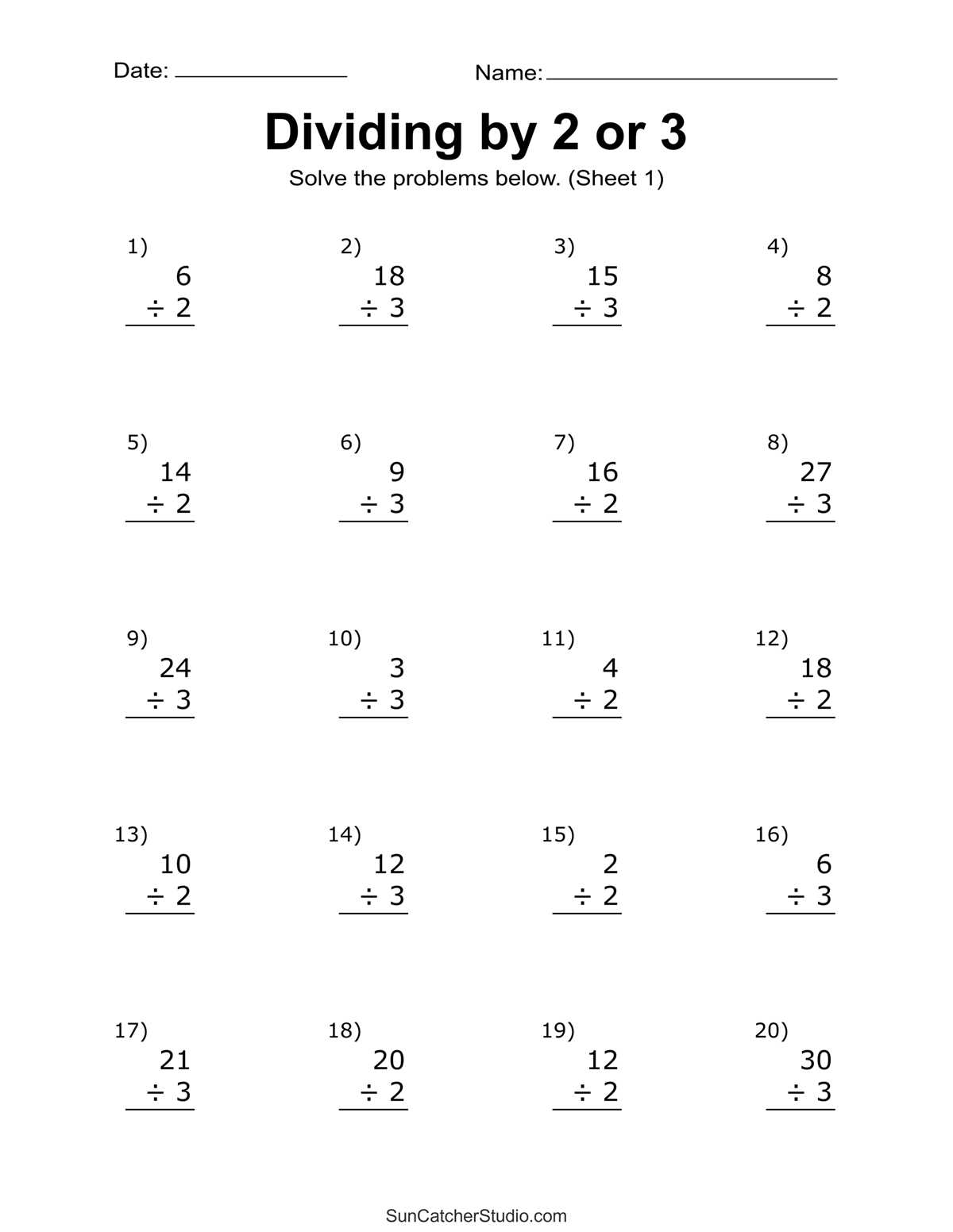 class 1 divide worksheet