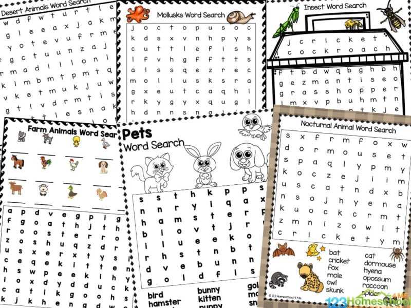 animal word search worksheet