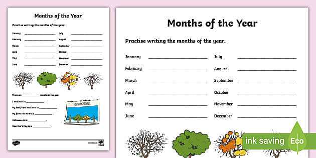 worksheet on months of the year