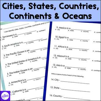 city state country continent worksheet