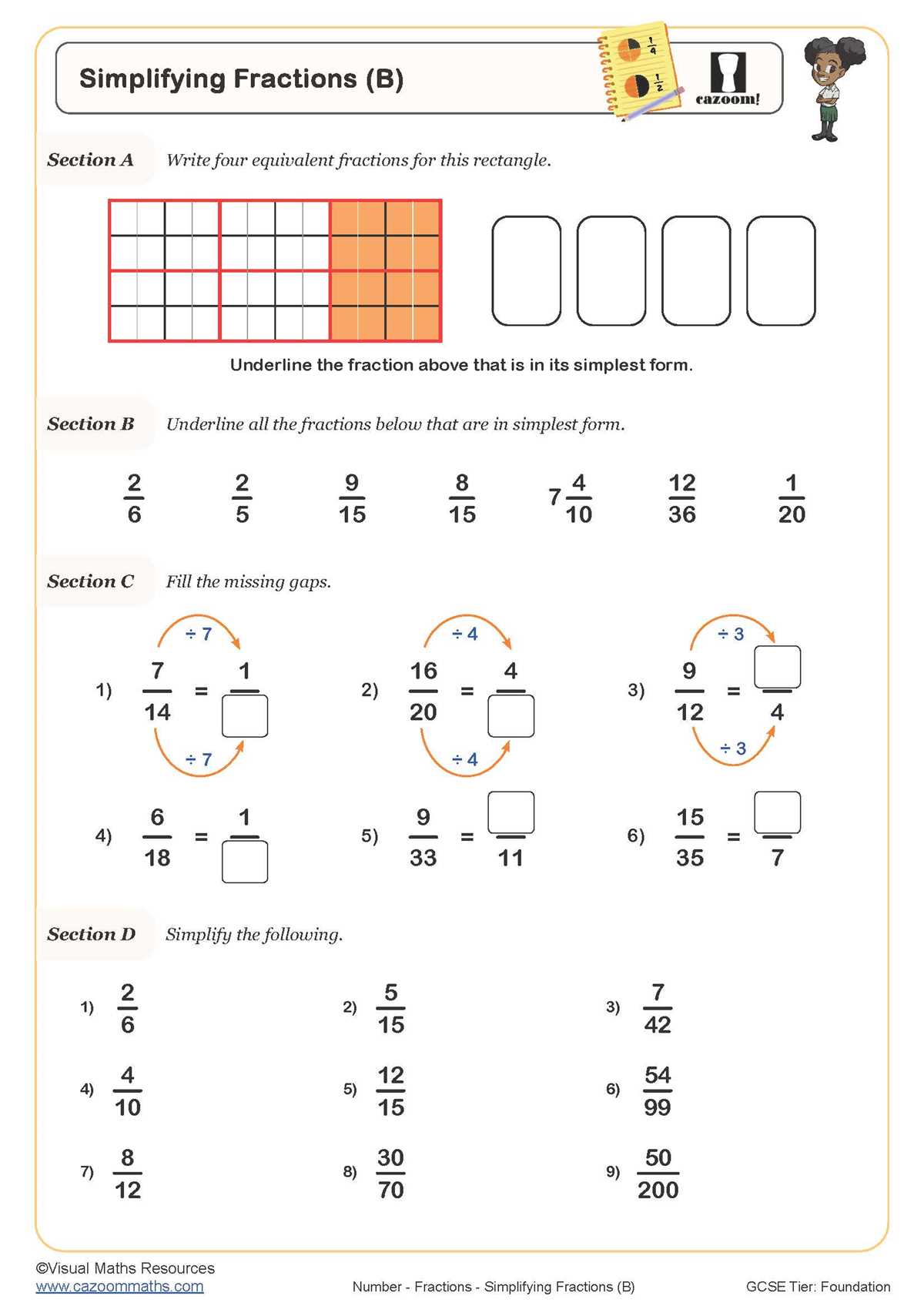 simplify fractions worksheet