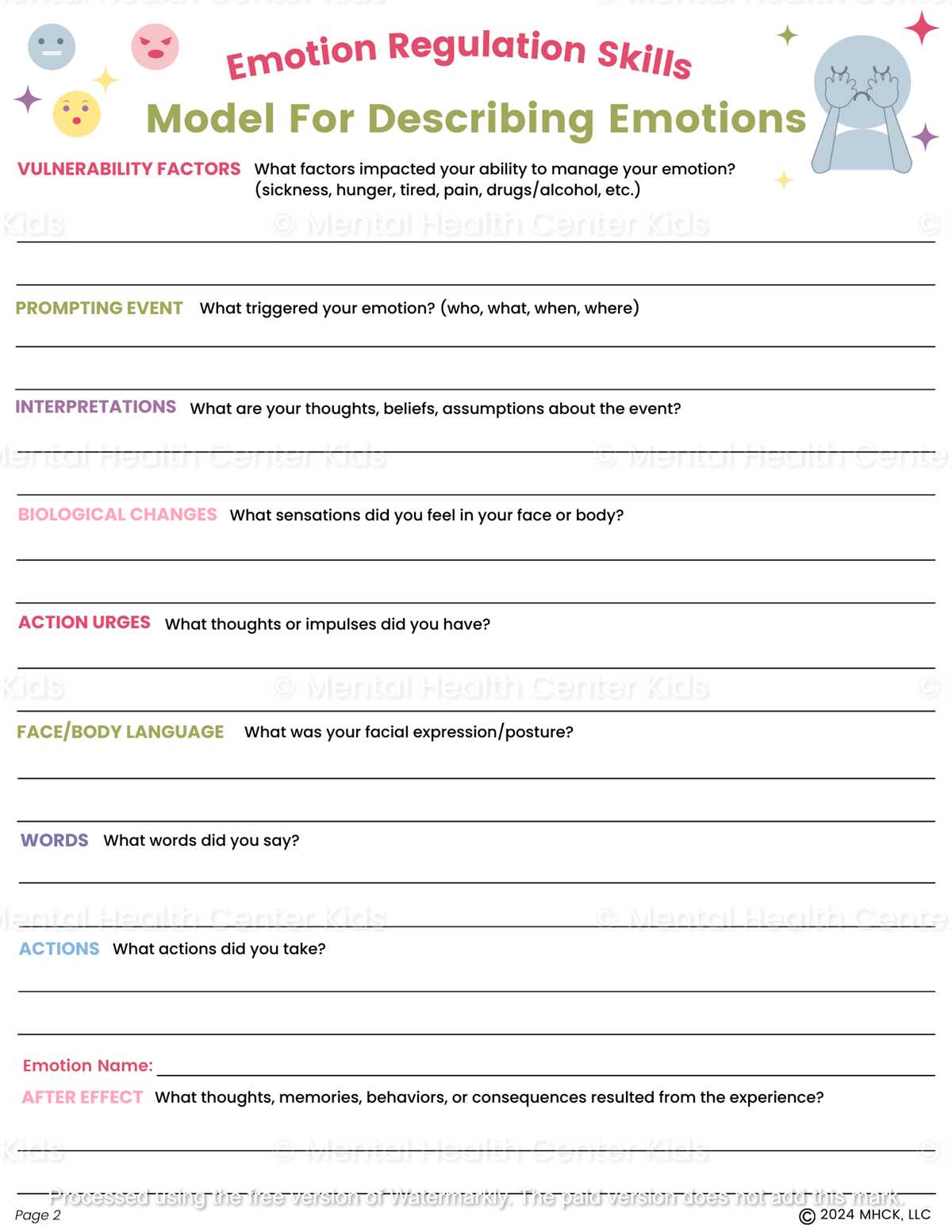 dbt worksheets for emotional regulation