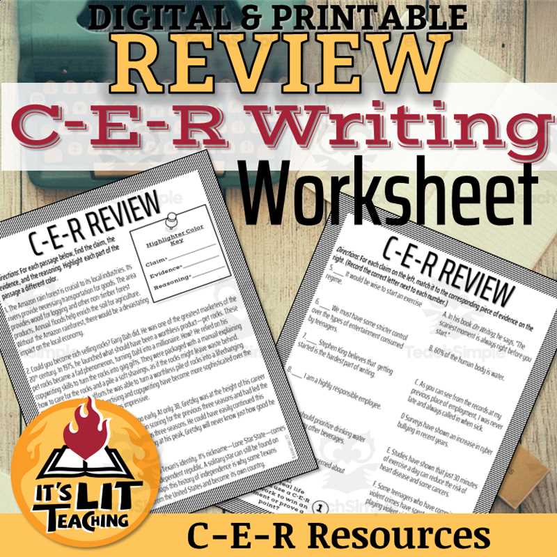 claim evidence reasoning in language arts worksheets