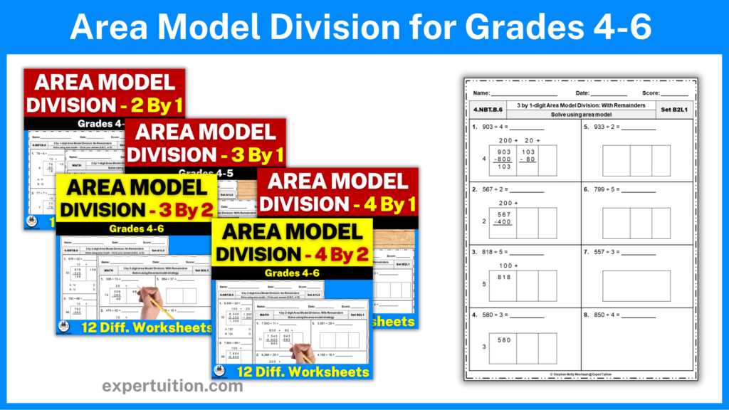 division area model 4th grade worksheets