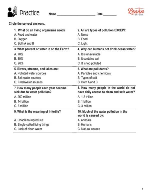water pollution worksheet