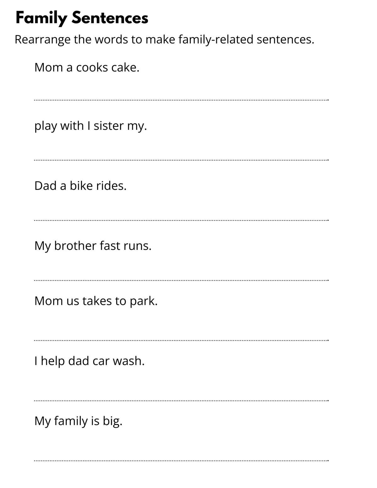 arrange sentence worksheet