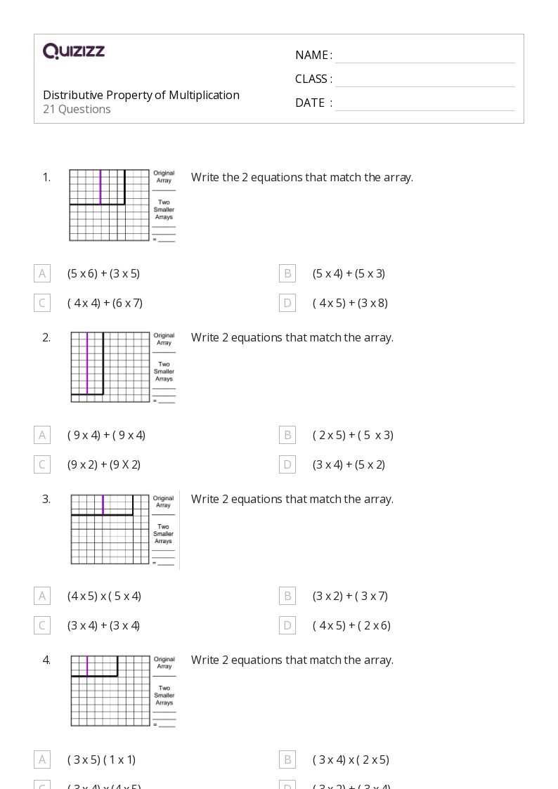 distributive property multiplication worksheets