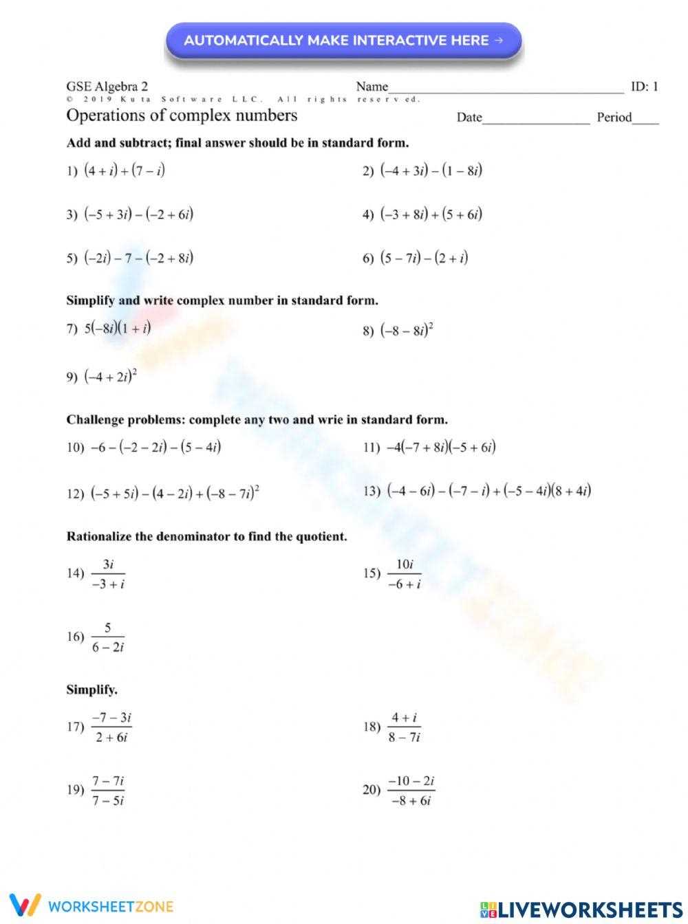 complex numbers class 11 worksheet