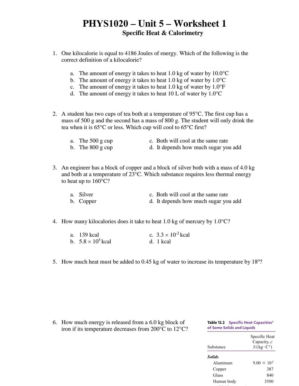 calorimetry worksheet pogil