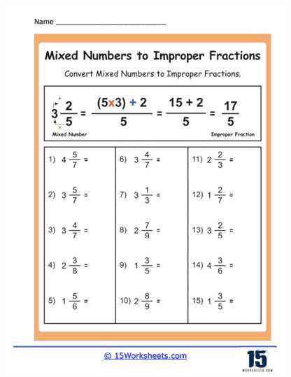 convert improper fraction into mixed fraction worksheet