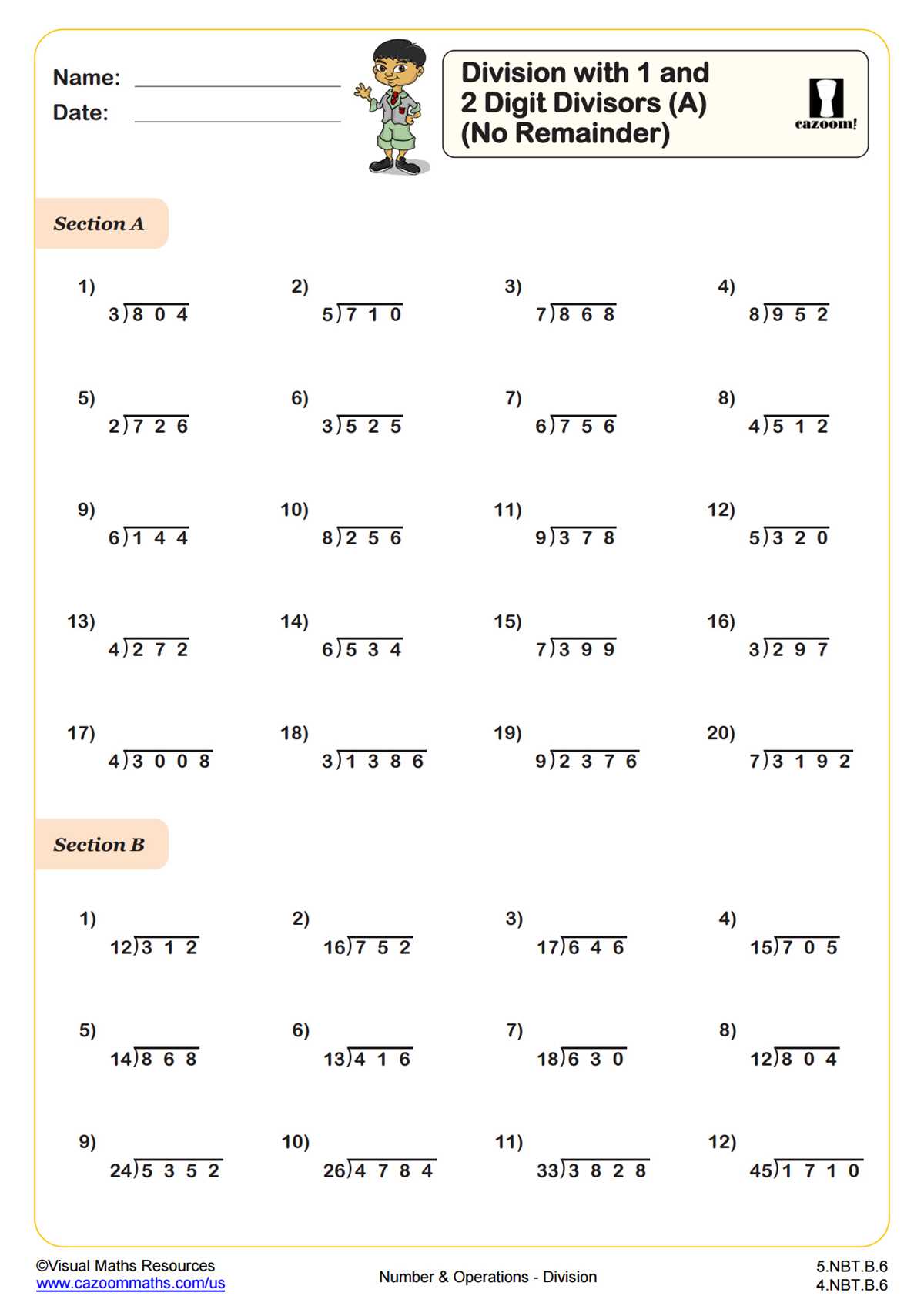 division 2 digit by 1 digit worksheets no remainders