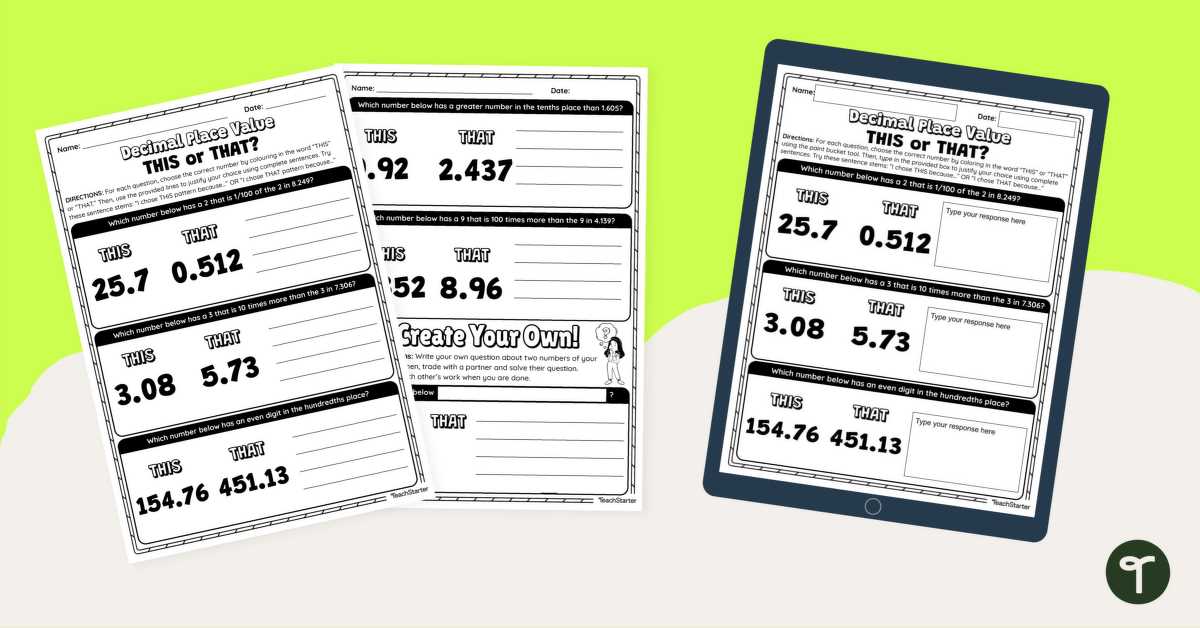 decimal place value worksheet