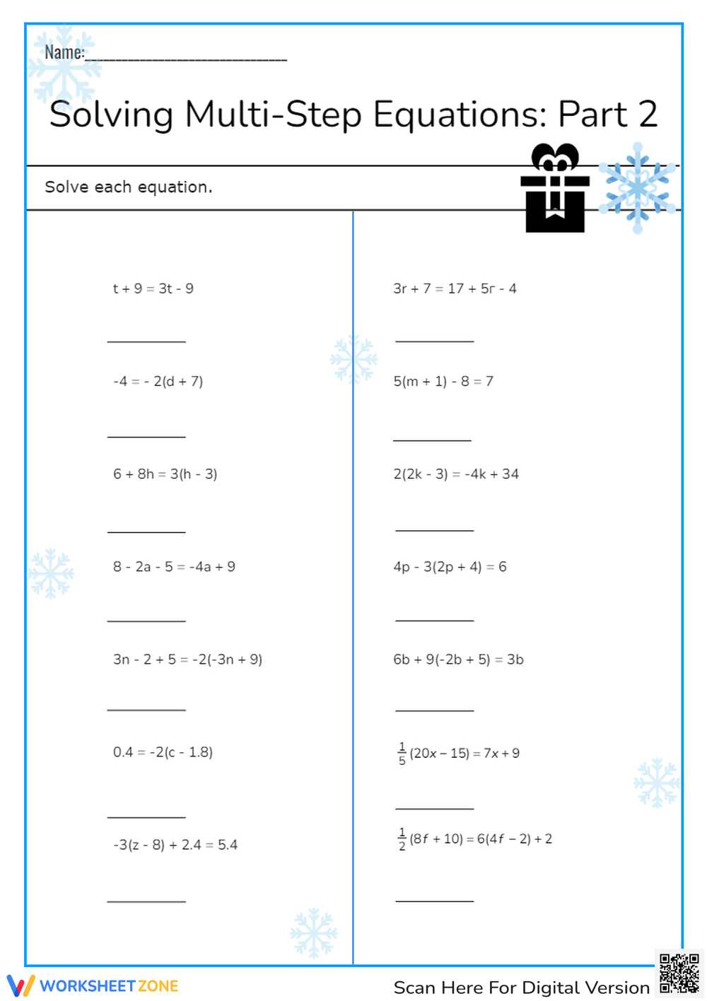 worksheet on multi step equations