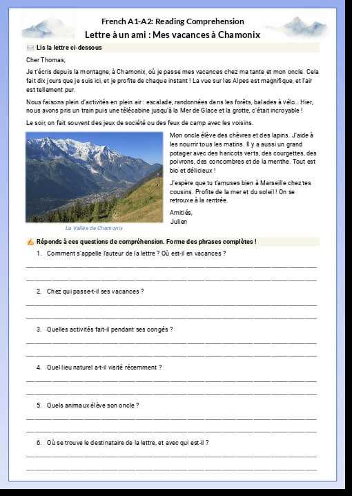 french comprehension worksheets