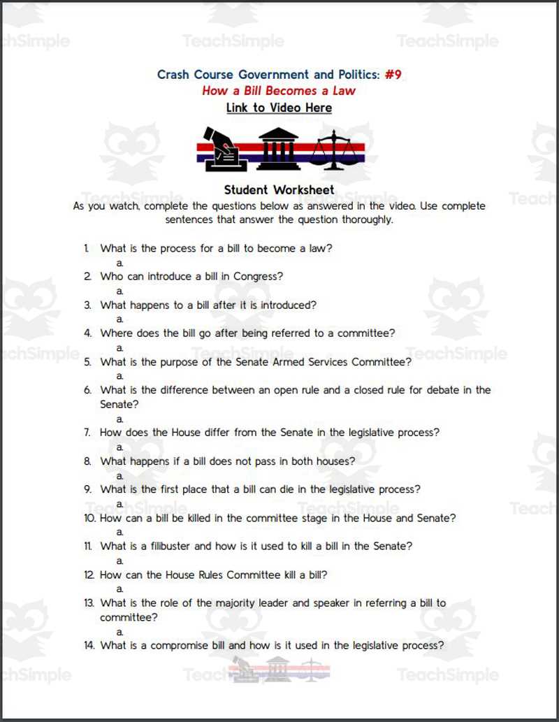 how bills become laws worksheet