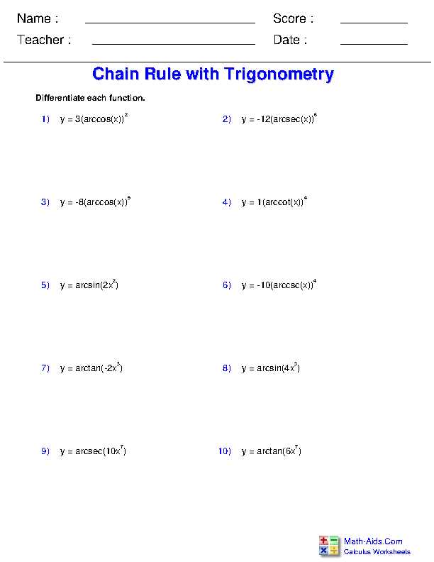 differentiate each function with respect to x worksheet