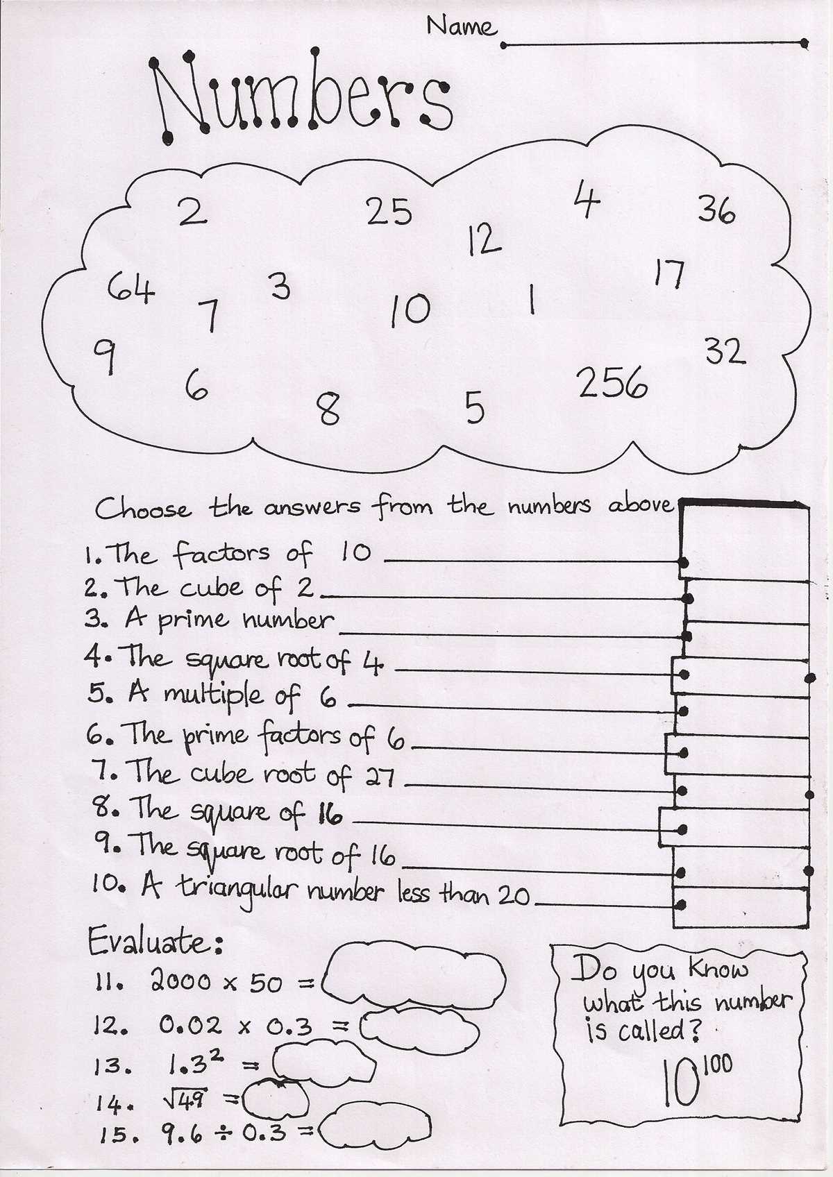 junior high worksheets