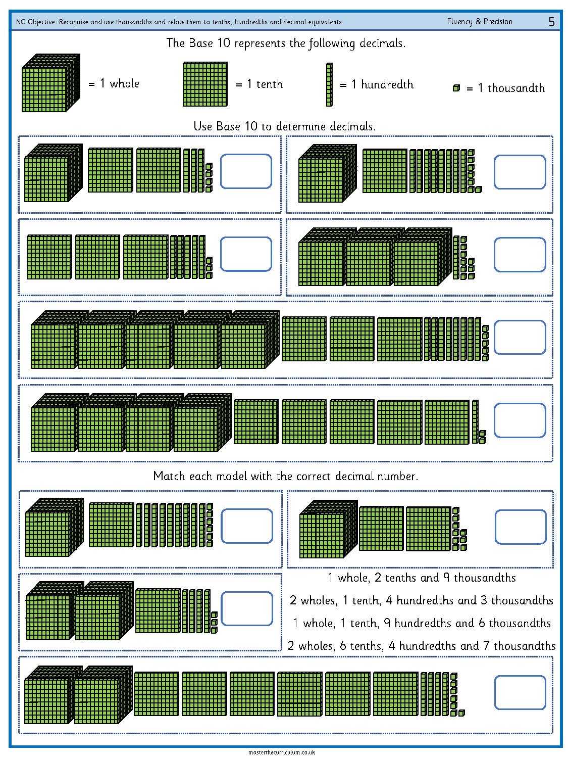 decimal number line tenths hundredths thousandths worksheet