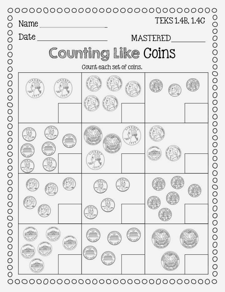 coins worksheet 1st grade