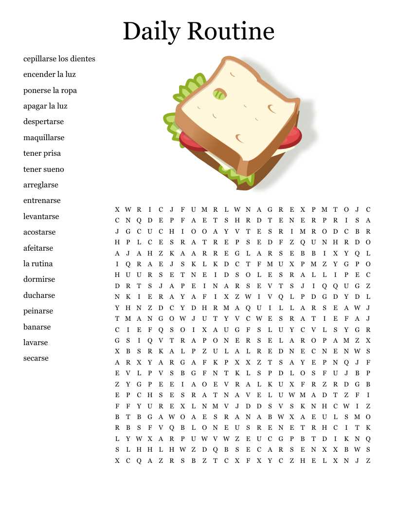 daily routine crossword puzzle worksheet