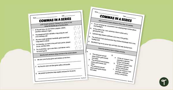 commas in addresses worksheets