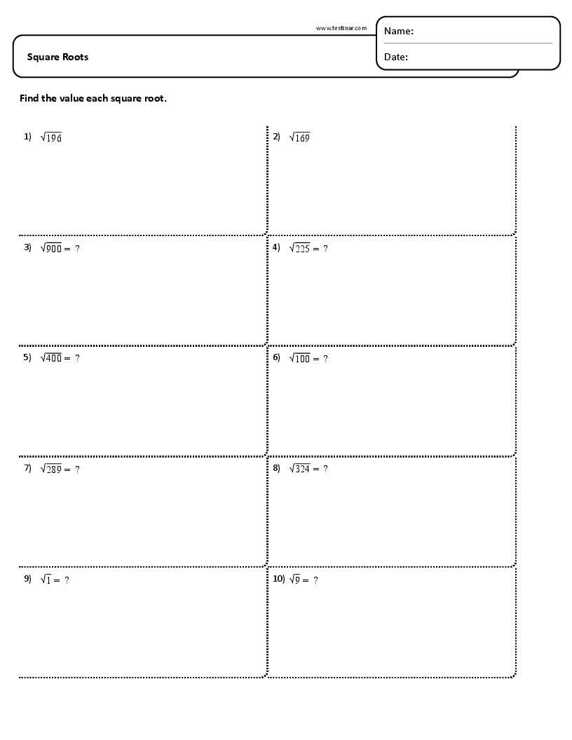 exponents and square roots worksheet