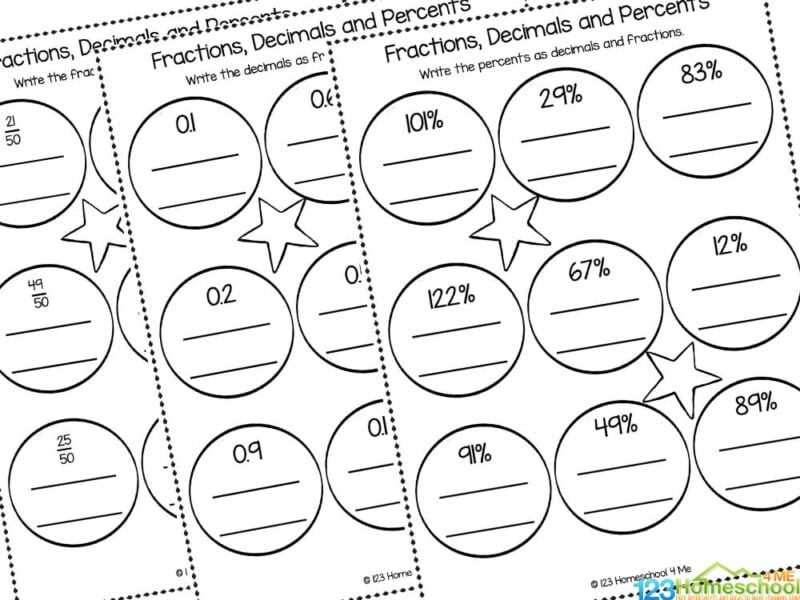 fraction percentage worksheet