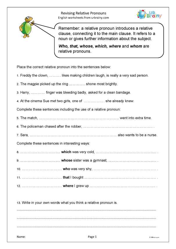 circling relative pronouns worksheet