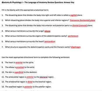 language of anatomy worksheet
