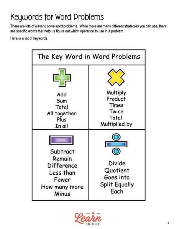 keywords in word problems worksheet