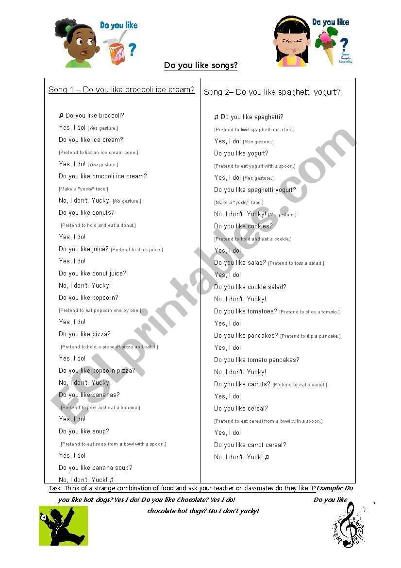 do you like spaghetti yogurt worksheet do you like spaghetti yogurt worksheet