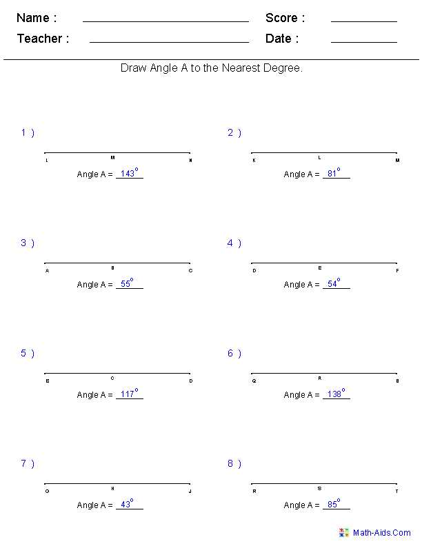 missing angle worksheet