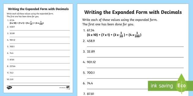 decimal word form to standard form worksheets