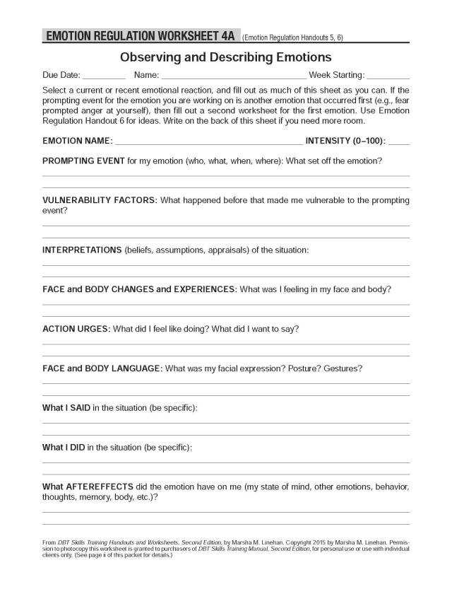 dbt emotional regulation worksheets