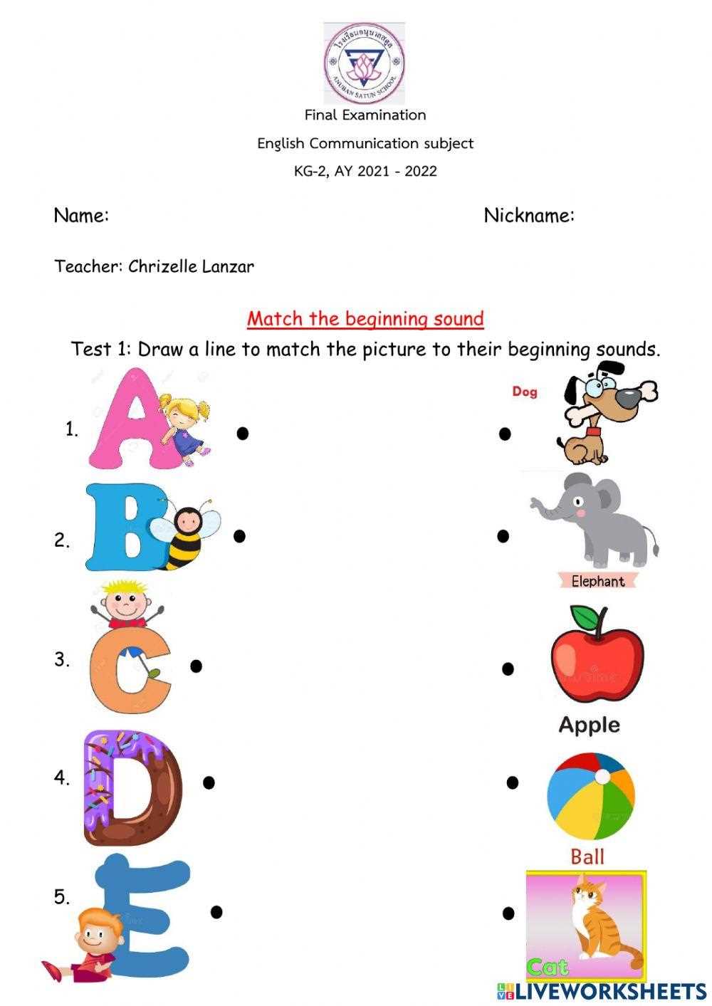 kindergarten exam worksheets
