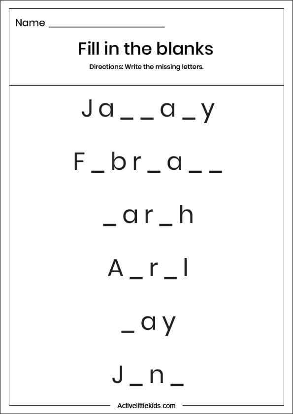 kindergarten months of the year worksheets