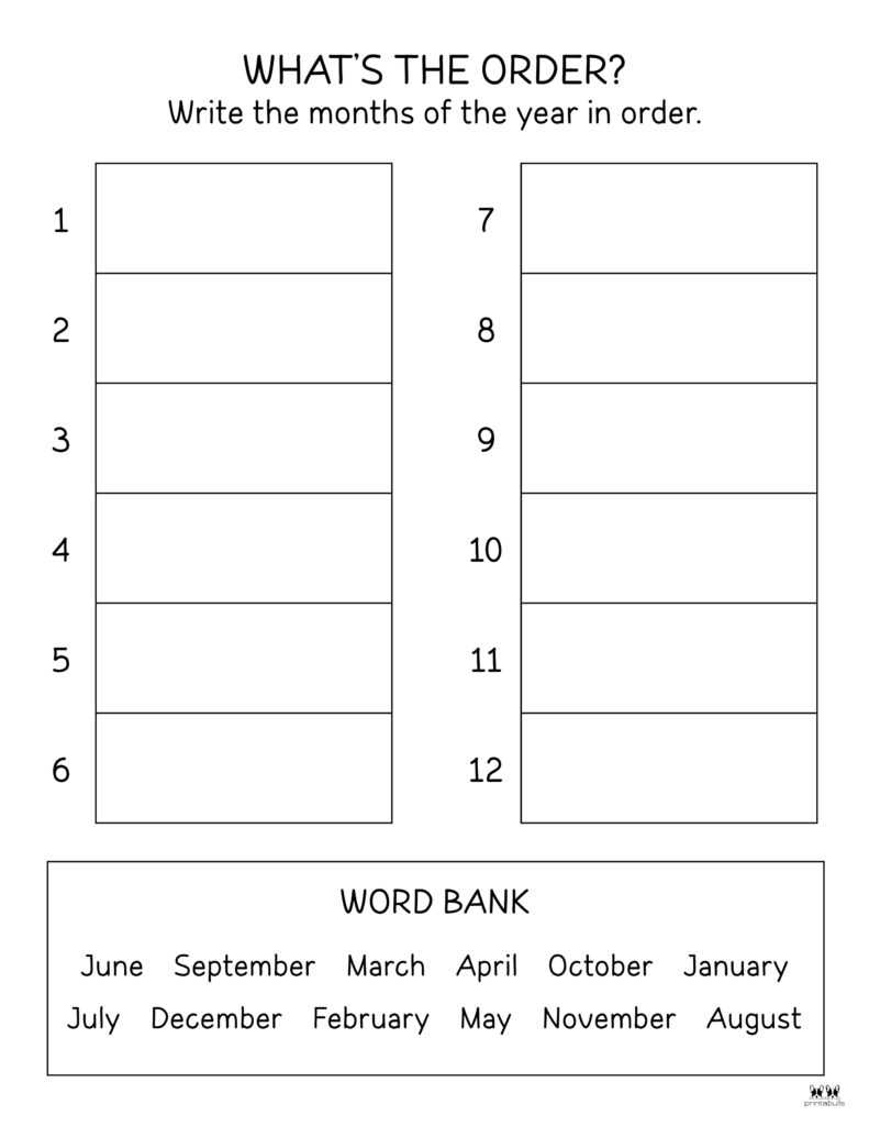 kindergarten months of the year worksheets